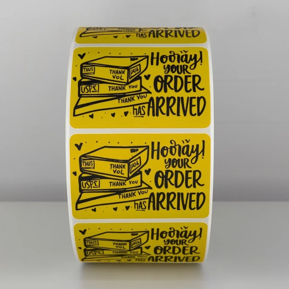 Hooray Your Order Has Arrived Stickers | Yellow Cute Packaging Labels
